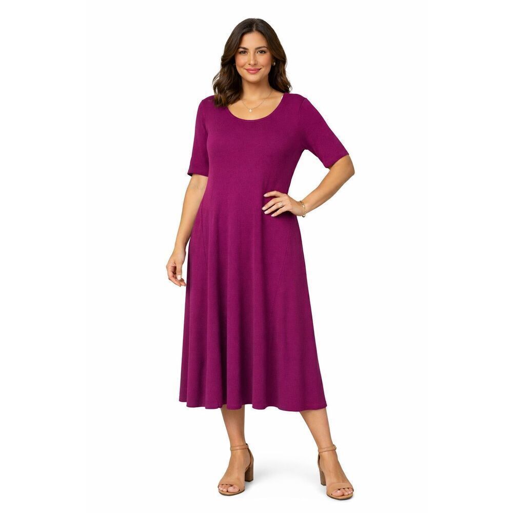 Whisper Knit Louis Dell’Olio Magenta Midi Knit Dress A-Line Scoop Neck Small